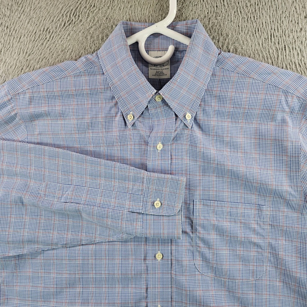 Brooks Brothers Mens 16-34 Slim Fit Non-Iron Cotton Check Button Down Shirt Blue